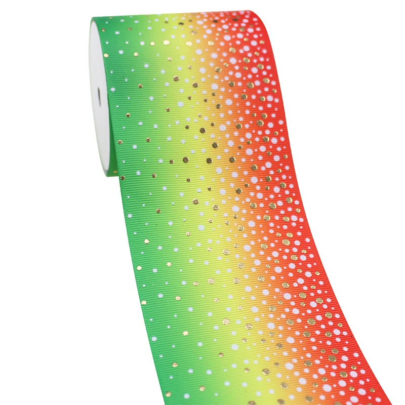 3'' 75mm Popular Fashion Gradient Rainbow Fluorescent Ink Polka Dots Printed Grosgrain Ribbon Noctilucent Hair Bow