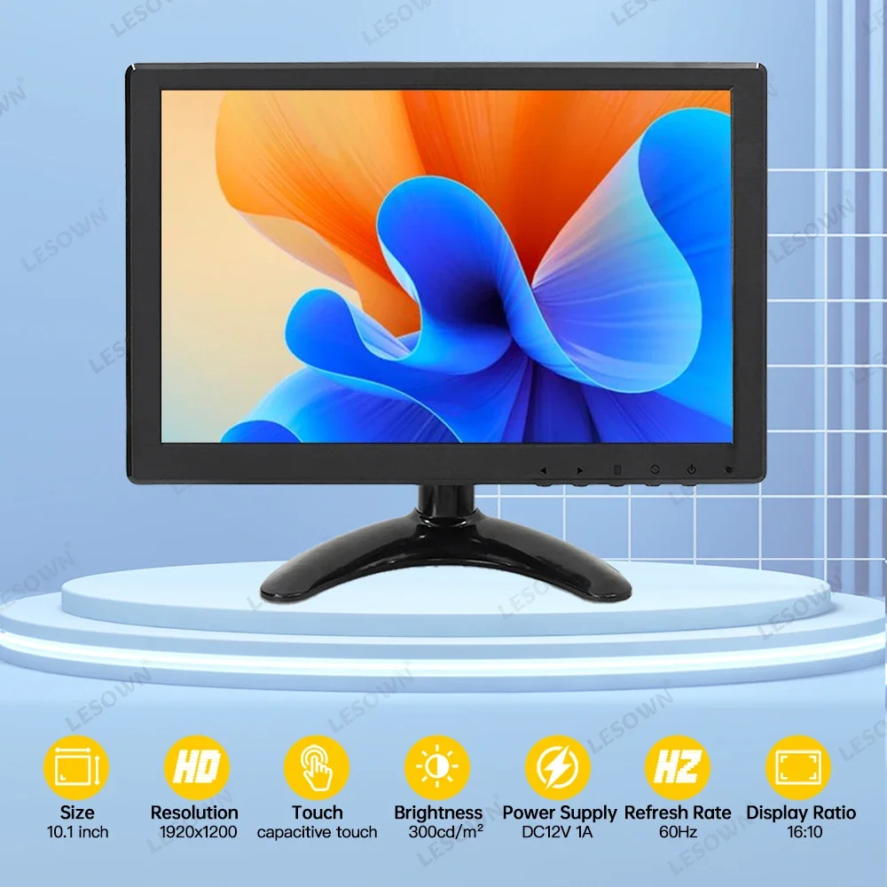 Imagem -04 - Lesown-monitor Lcd Industrial com Alto-falantes Ips Touch Screen Vga Hdmi 10 1920x1200 Widescreen Vesa 10.1