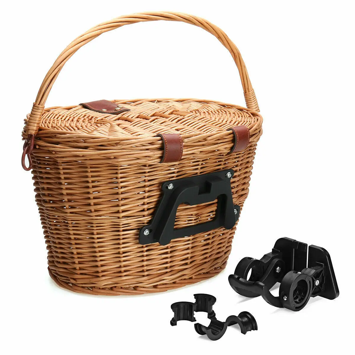 

Rattan Bicycle Basket with Lid Pastoral Lady Wind Willow Shopping Portable Woven Basket