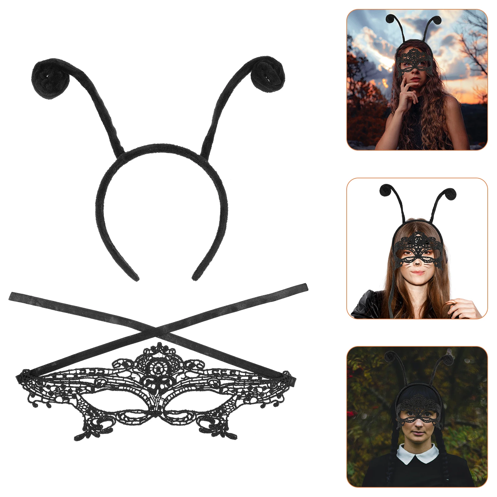 

1 set Antenna Headband Mask Set Touch Horn Hair Accessory For Halloween Cosplay Party Festival Decor Masquerade Wear Comfortable