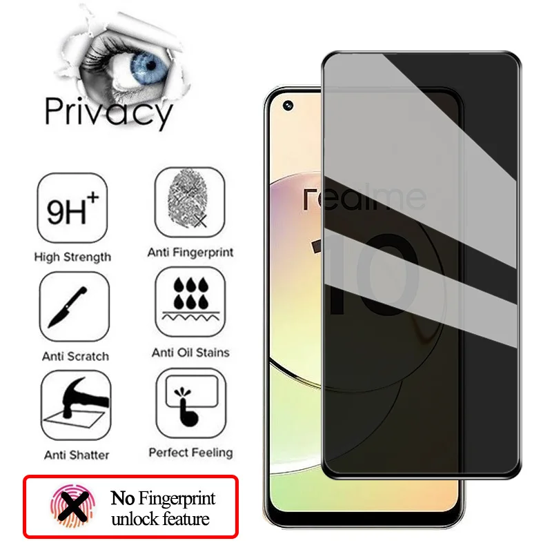 Realme 10 Privacy screen protectors for realme 8 i 8i 9i 9 pro plus anti-spy cristal templado realme 10 8 9 5g 9 pro realme10 safty privacy protection & anti peeping tempered glass realmi 9 pro plus