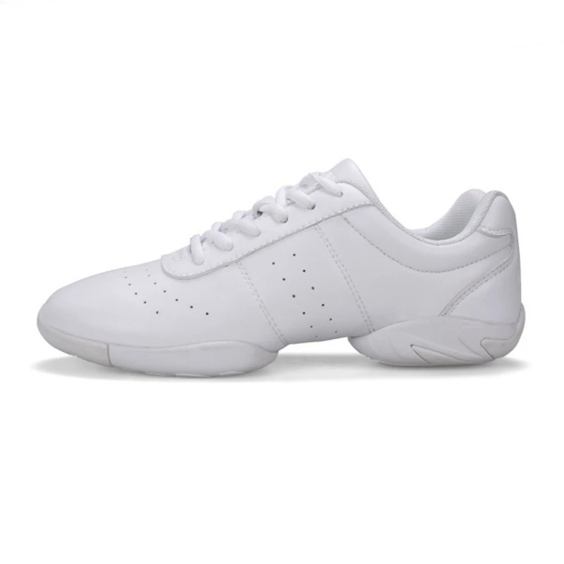 Zapatos de baile para mujer, zapatillas transpirables de cuero blanco, suela suave, para Jazz, para práctica de baile cuadrado de Salsa, zapatos de baile modernos