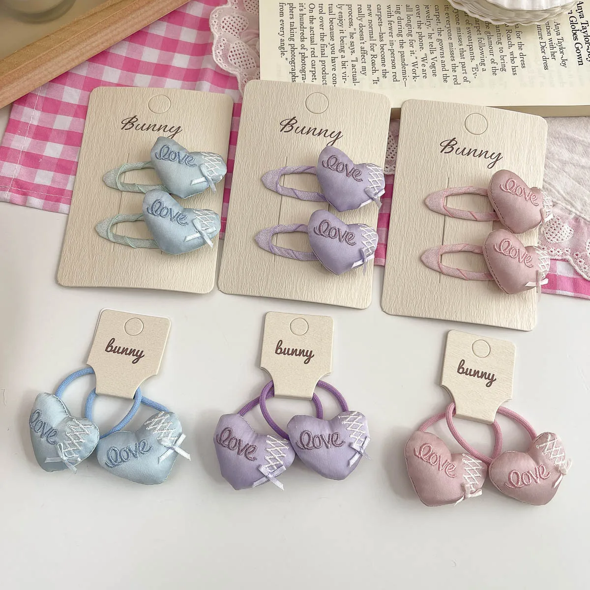 

2pcs Embroidery Letter Love BB Clip Kids Elastic Hair Band Girls Hair Rope Tie Ponytail Holder Rubber Band Baby Hair Accessories