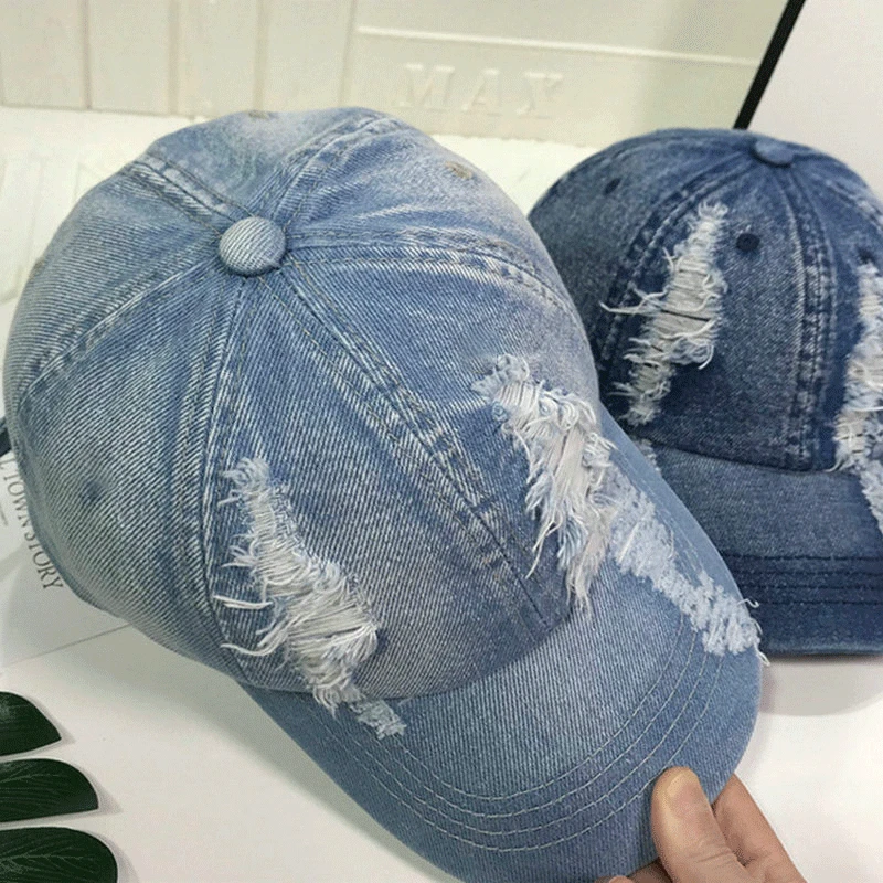 

New Women Baseball Cap Distressed Ripped Hole Adjustable Snapback Hat Hip Hop Baseball Cap for Men Sports Cowboy Hats Gorras