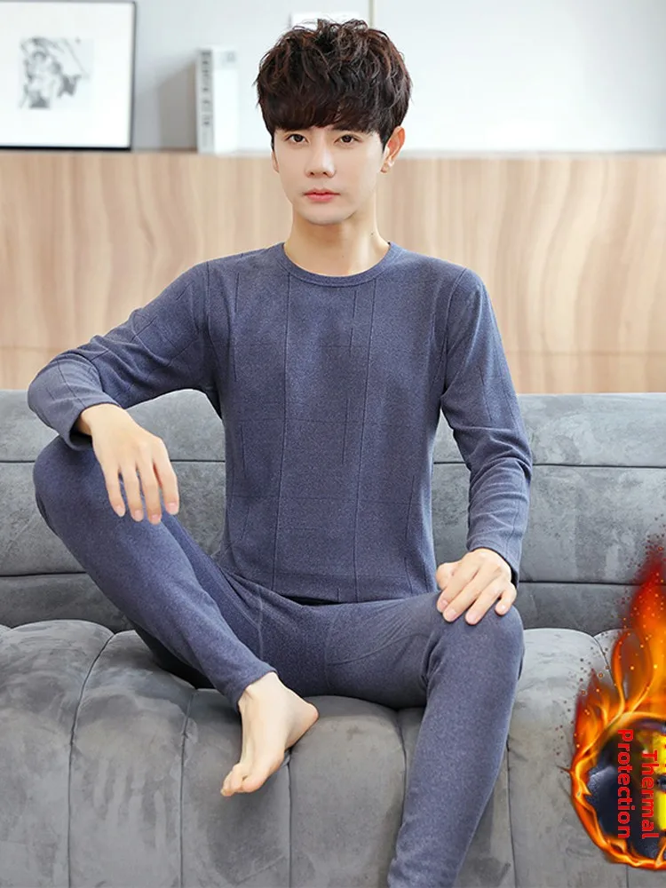 

Warm Fce Lined Men's Thermal Underwear Set Tight Fit Thin Winter Cold Proof Clothes Long Sve Long Pants Youth Teenagers