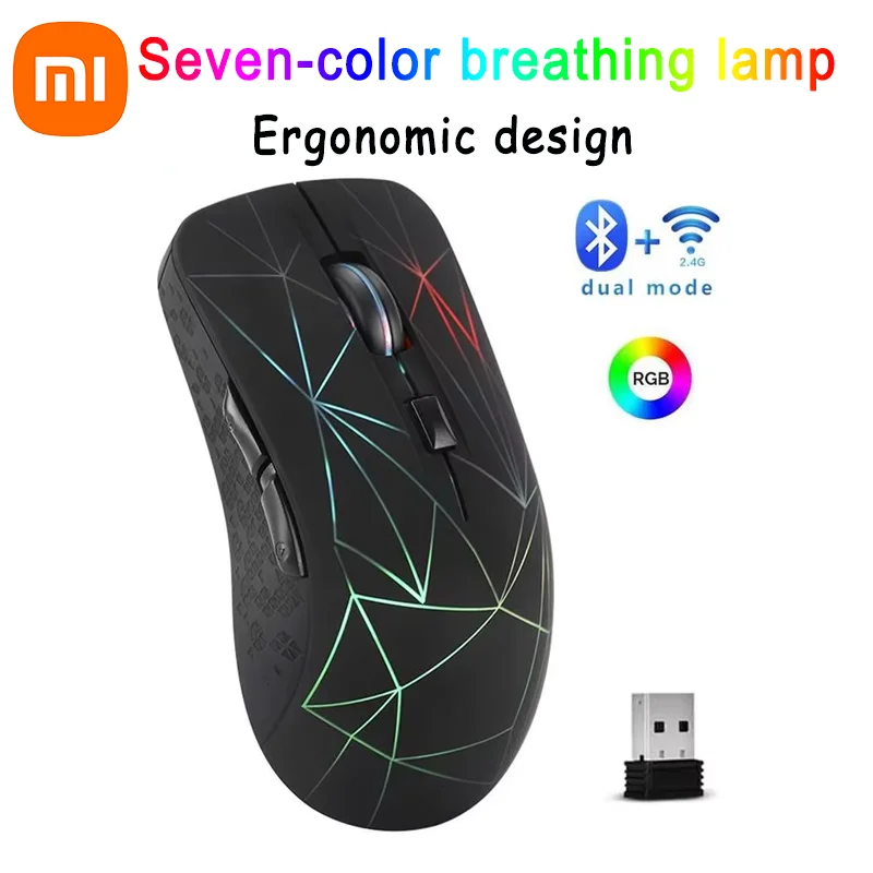 

Xiaomi 2025 New Dual-mode Wireless 2.4g Mouse 2400dpi Silent Office Seven-color Light Charging Bluetooth Mouse For Laptops
