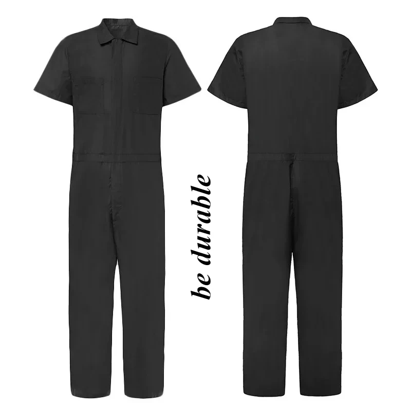

2025 Work Clothes Zipper Jumpsuit Casual Short Sleeved Pocket Pants Work Clothes Solid Color Street Clothing Men's Clothing