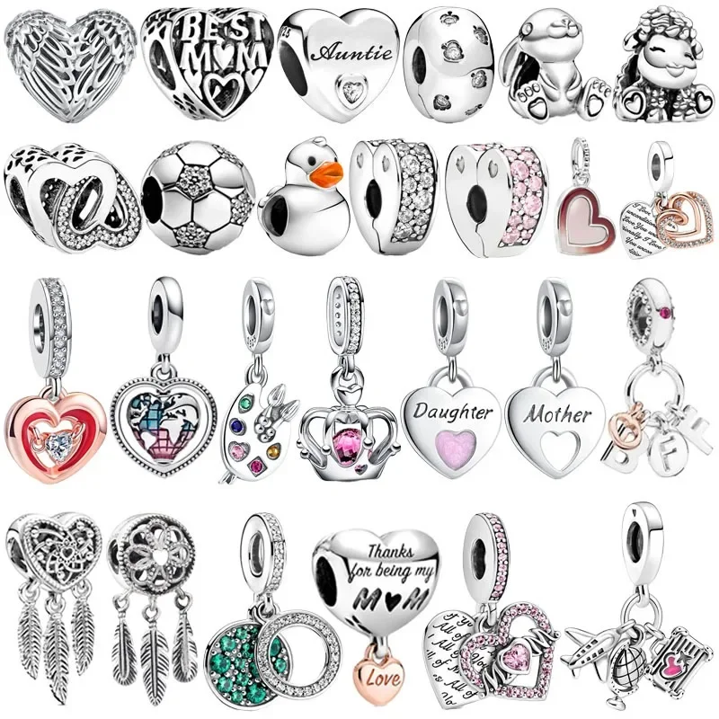 Breloques pendantes en argent regardé 925 pour bracelet Pandora, perles en métal, Mushu Patti, lapin, bouquet de fleurs, bijoux originaux