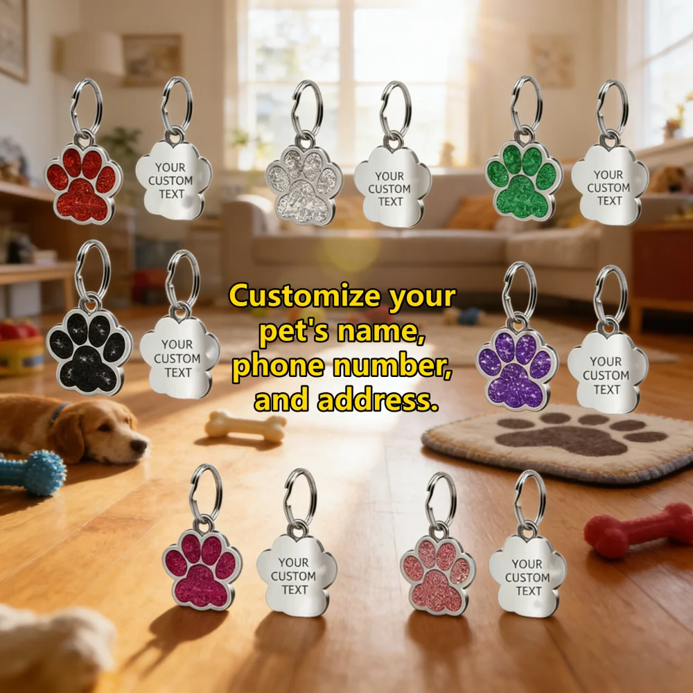 

25x27mm Customized Dog Collar Pendants Personalized Names Phone Numbers And Addresses Dog Paw Print Pendant Pet Identity Pendant