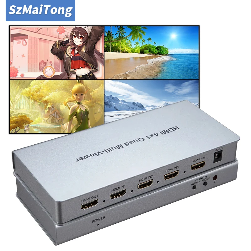 

HDMI 4x1 Multi-viewer switcher 1080 Seamless Quad Screen Real Time Multi Viewer Splitter 4 in 1 out HDMI Switch Adapter with IR