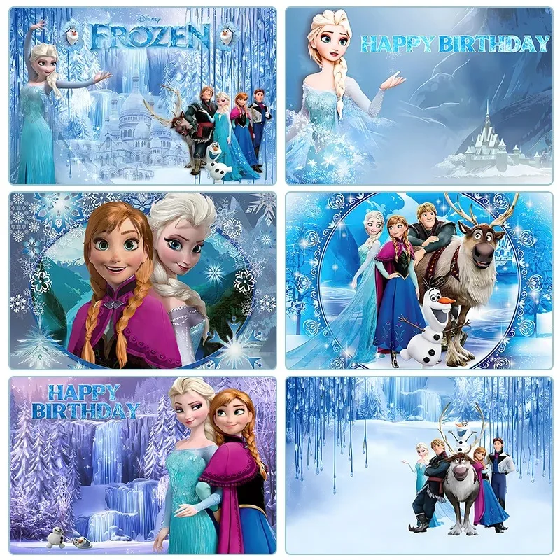 Disney Frozen Princess Elsa Anna Kids Happy Birthday Winter Ice Photo Background Decoration Supplies Baby Shower 2024