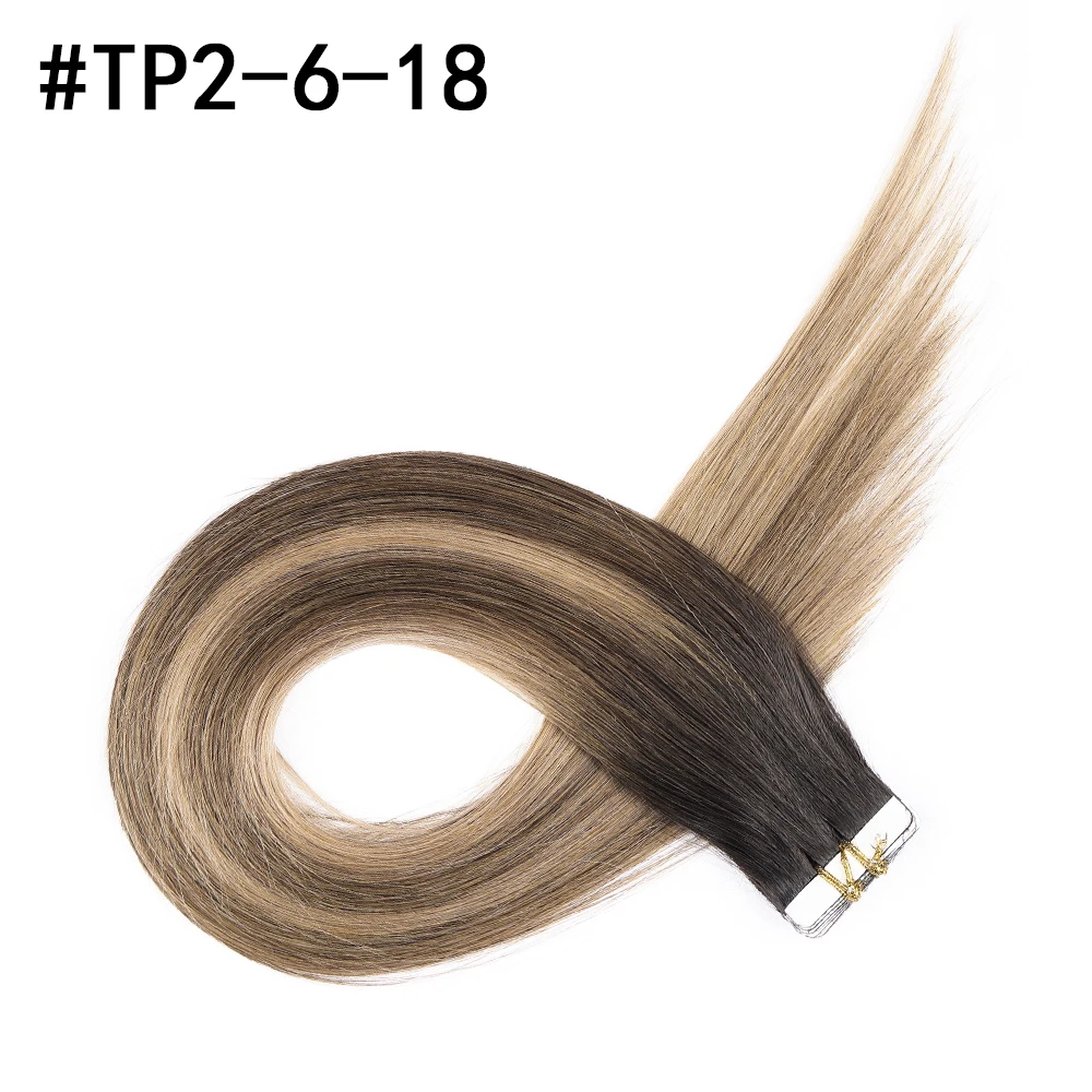 Tape In Hair Extensions 20pcs/Pack Natural Add Hair Highlight Straight Hair Tape In Real Human Hair Extensions For Women 24 Inch