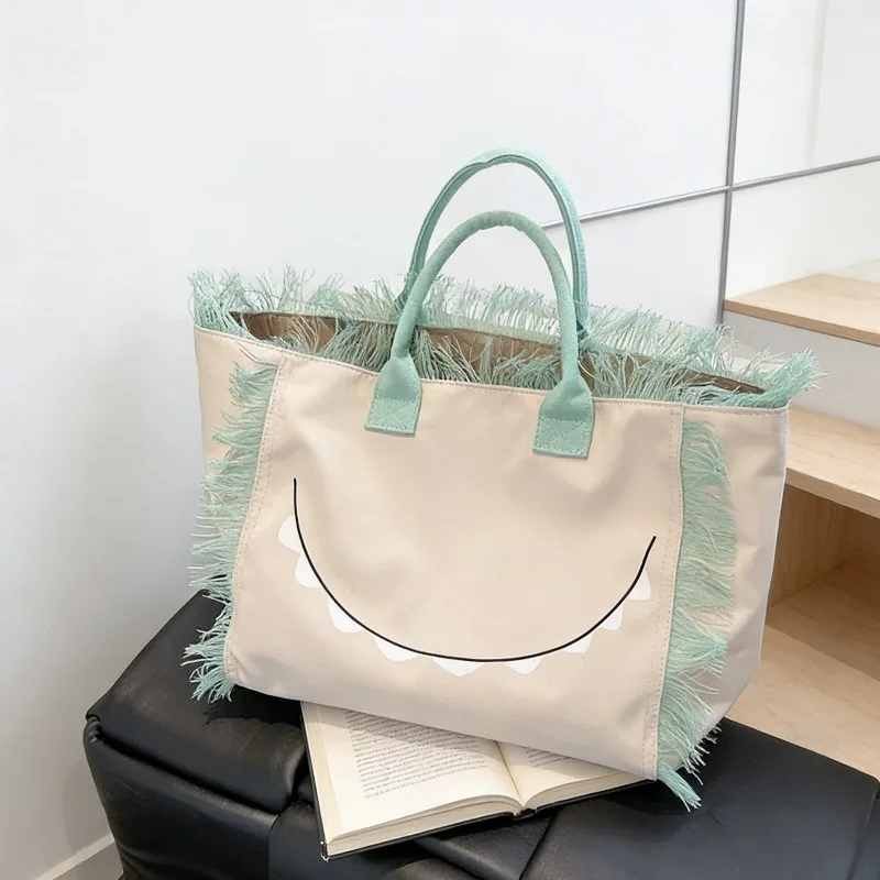 

Nylon Solid Color Tassel Shoulder Bags 2026 High Quality Large Capacity Bags Vacation Design Simple Casual Women's Handbags