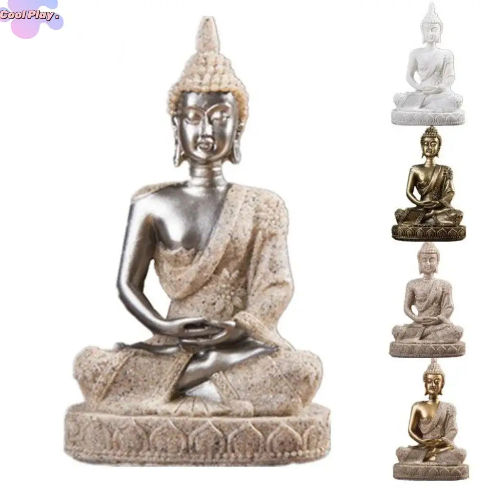 Sitting Meditation Sandstone Buddha Green Sandstone Sitting Posture Buddhist Figurine Ornament Oriental Culture Zen