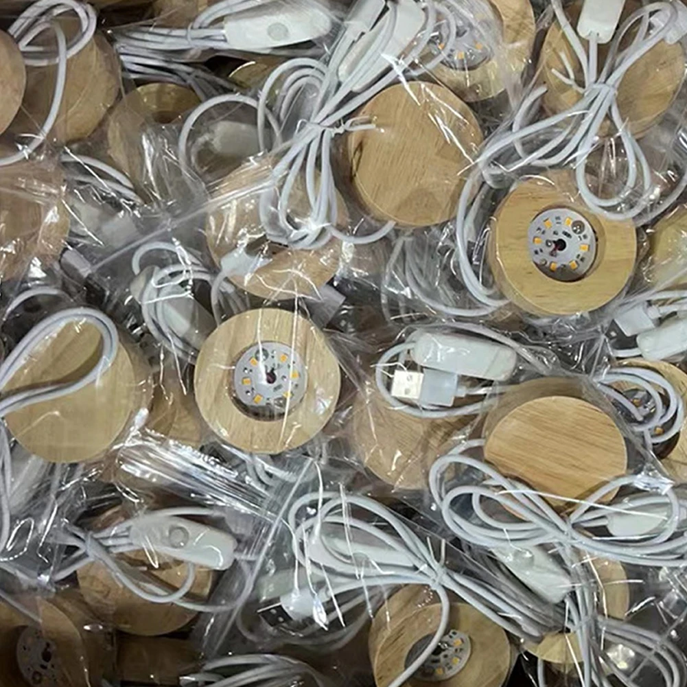 ฐานโคมไฟไม้จริงพร้อมสายข้อมูล USB 6ในตัวโคมไฟลูกปัด LED ทนต่อการสึกหรอฐานแสงกลางคืนสำหรับเครื่องประดับคริสตัล