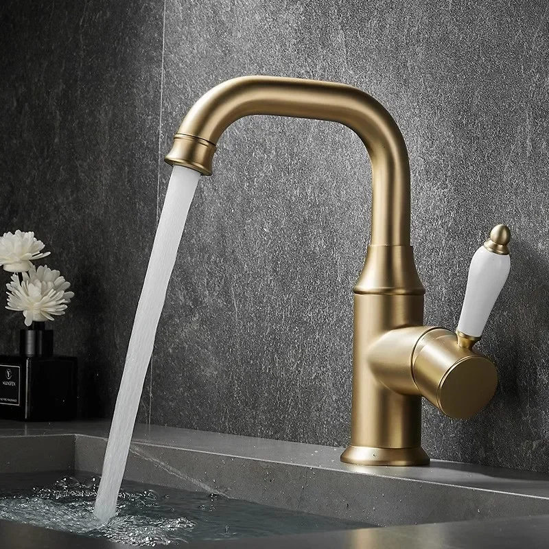 

Brushed Gold bathroom faucet Basin Deck Mounted Black sink tap Hot and Cold Chrome basin Tap Brass Material