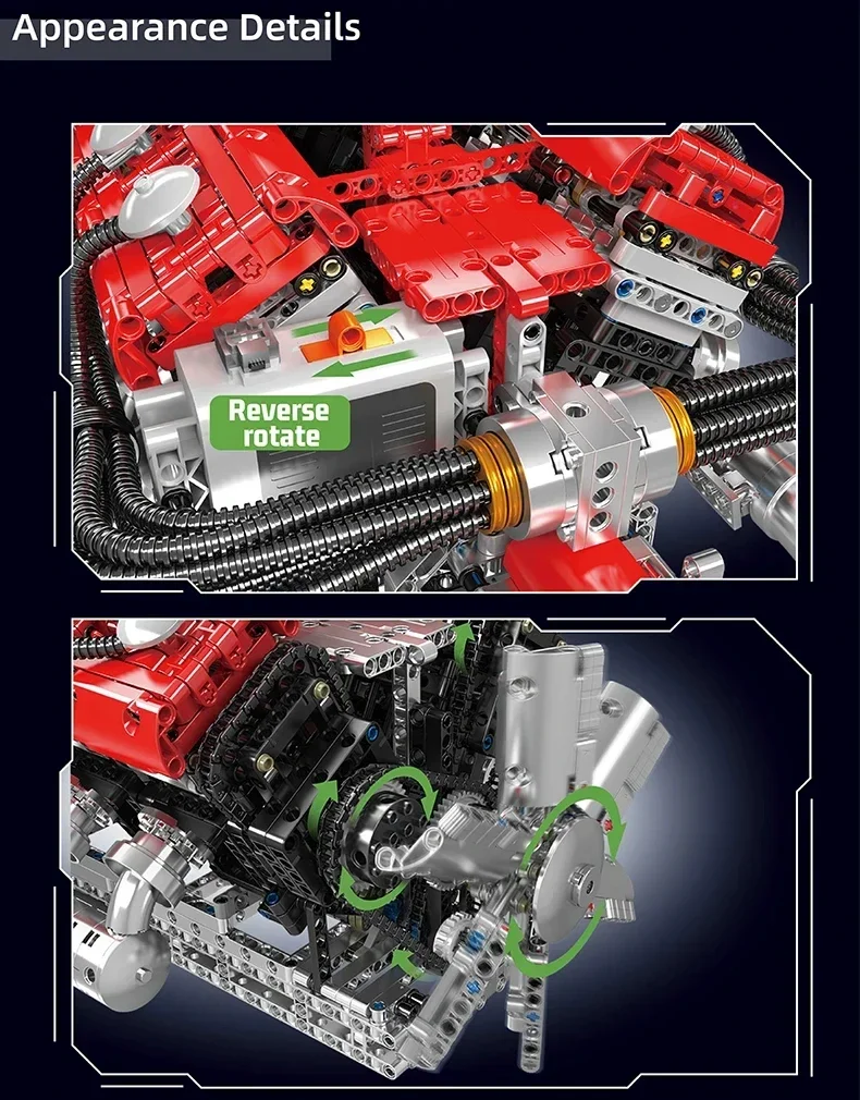 ตัวต่อ Mould King 10169 เครื่องยนต์ V12 ชุดประกอบของเล่น ตัวต่อแบบมีมอเตอร์ไฟฟ้า ชุดอิฐประกอบ รุ่นเครื่องยนต์รถยนต์ 12 สูบ