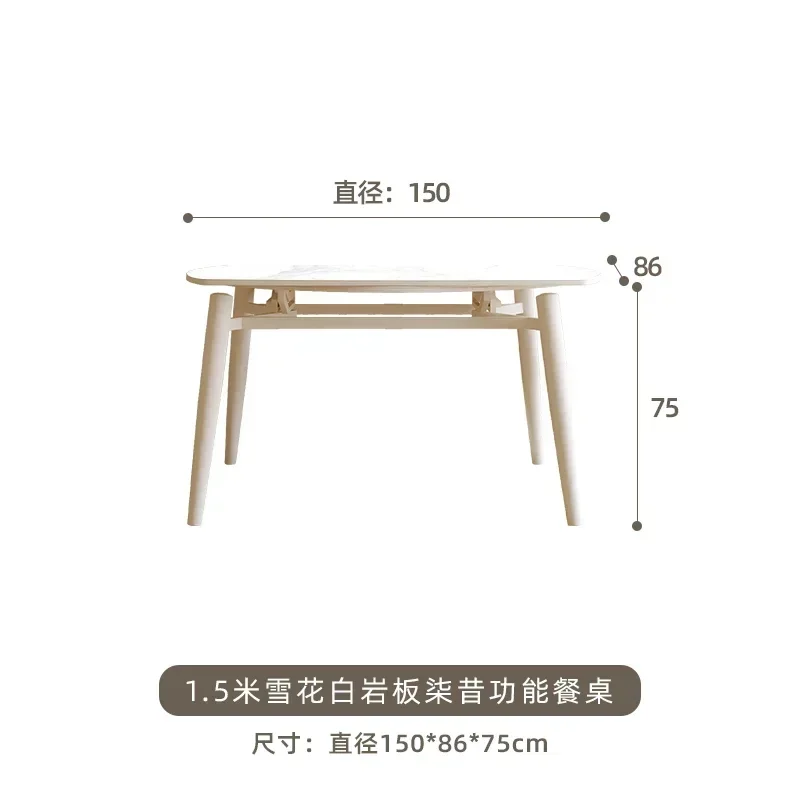 White Cream Style Pure White Stone Plate Solid Wood Dining Table Retractable Square round Dining Tables and Chairs Set