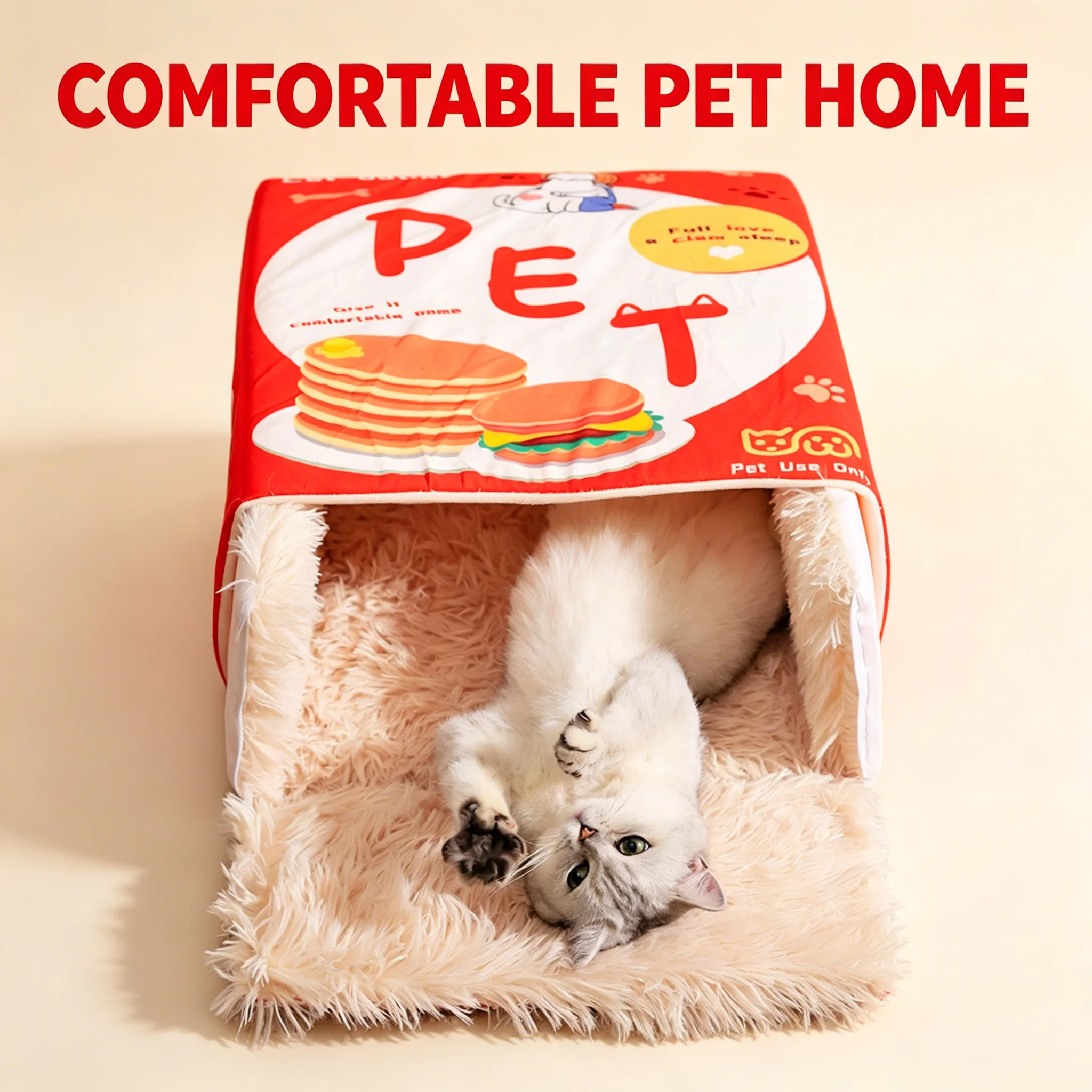 Cartoon Pet Bed  Portable Ventilated Snack Box Cat House Fully Enclosed Structure Cute Cat Bed Decorative for Travel