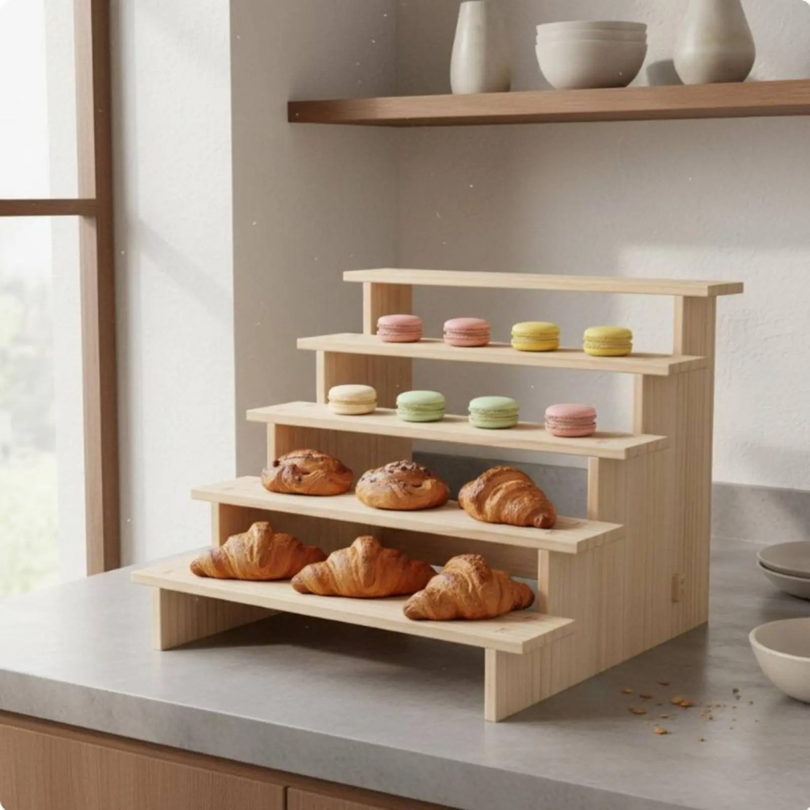 Four-Tier Wood Display Stand Multi-Functional Figurine Collection Shelf Wooden Display Riser Tiered Design Pastry Dessert Stand