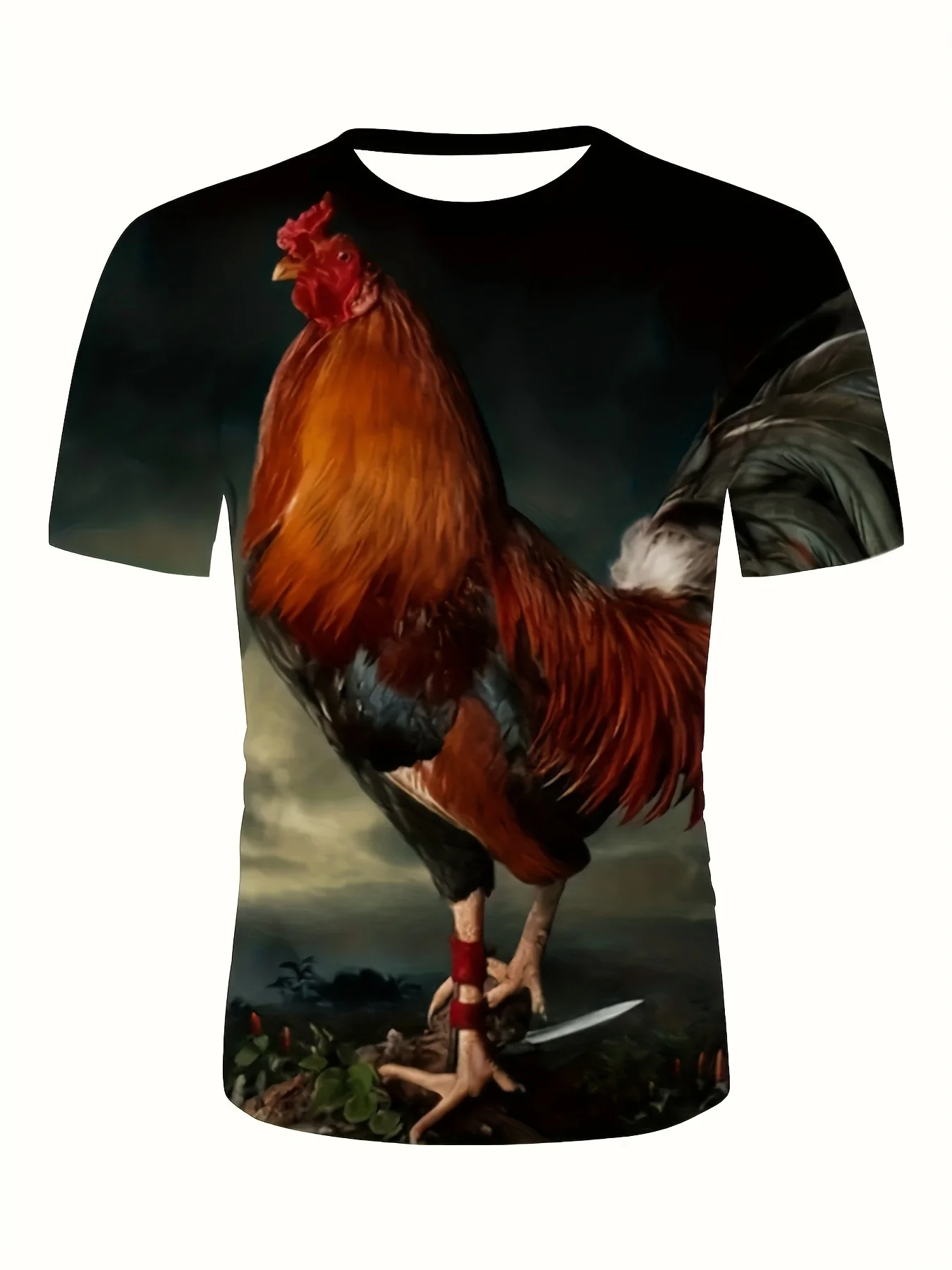 MEN'S ROOSTER DIGITAL PRINTED T-SHIRT - SHORT SLEEVES, CREW NECK, LIGHTWEIGHT AND DURABLE - NOVELTY DESIGN FOR SUMMER OUTDOORS