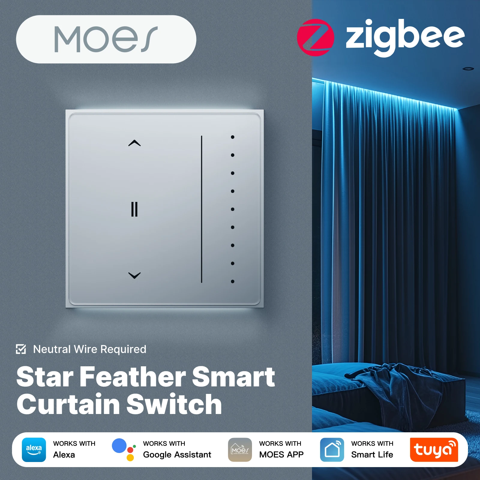 Smart Curtain Motor Tuya App - MOES Tuya Zigbee 스마트 커튼 벽면