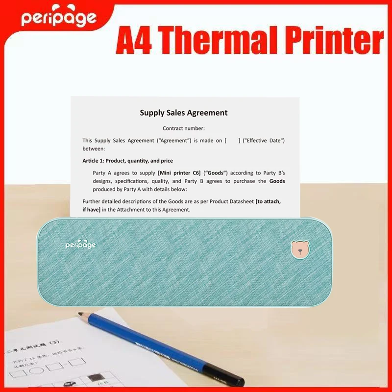 

Портативный мини-принтер A4, термопринтер без чернил для печати этикеток, печать документов, поддержка подключения к ПК и мобильным устройствам через Bluetooth (203DPI)