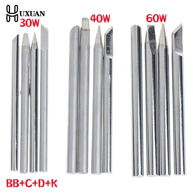 4pcs Soldering Iron Tip 30w 40w 60w For External Heat Soldering Irons Copper Head Replaceable Welding Tips