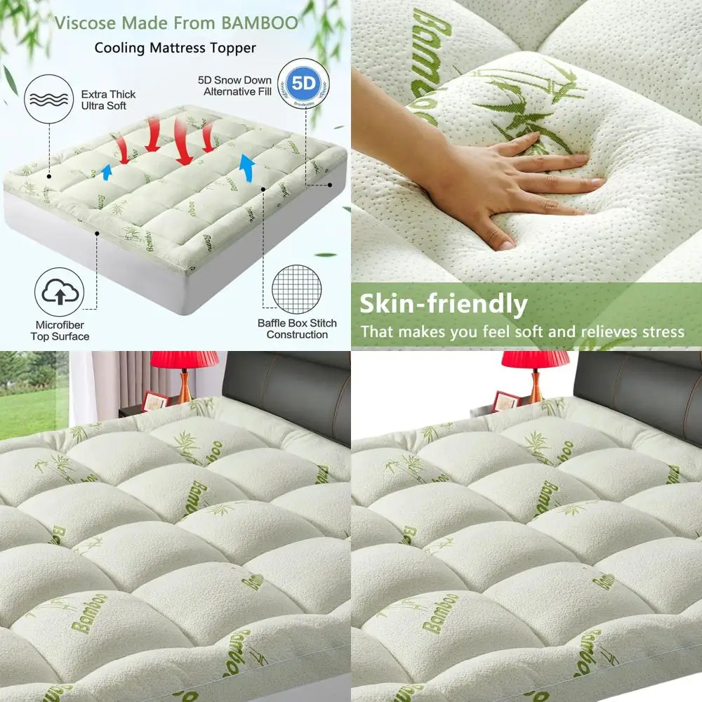 

Топпер для матраса King из бамбуковой вискозы для снятия спины, стеганая толстая подушечка 1200 GSM, глубокий карман до 21 (78x80)