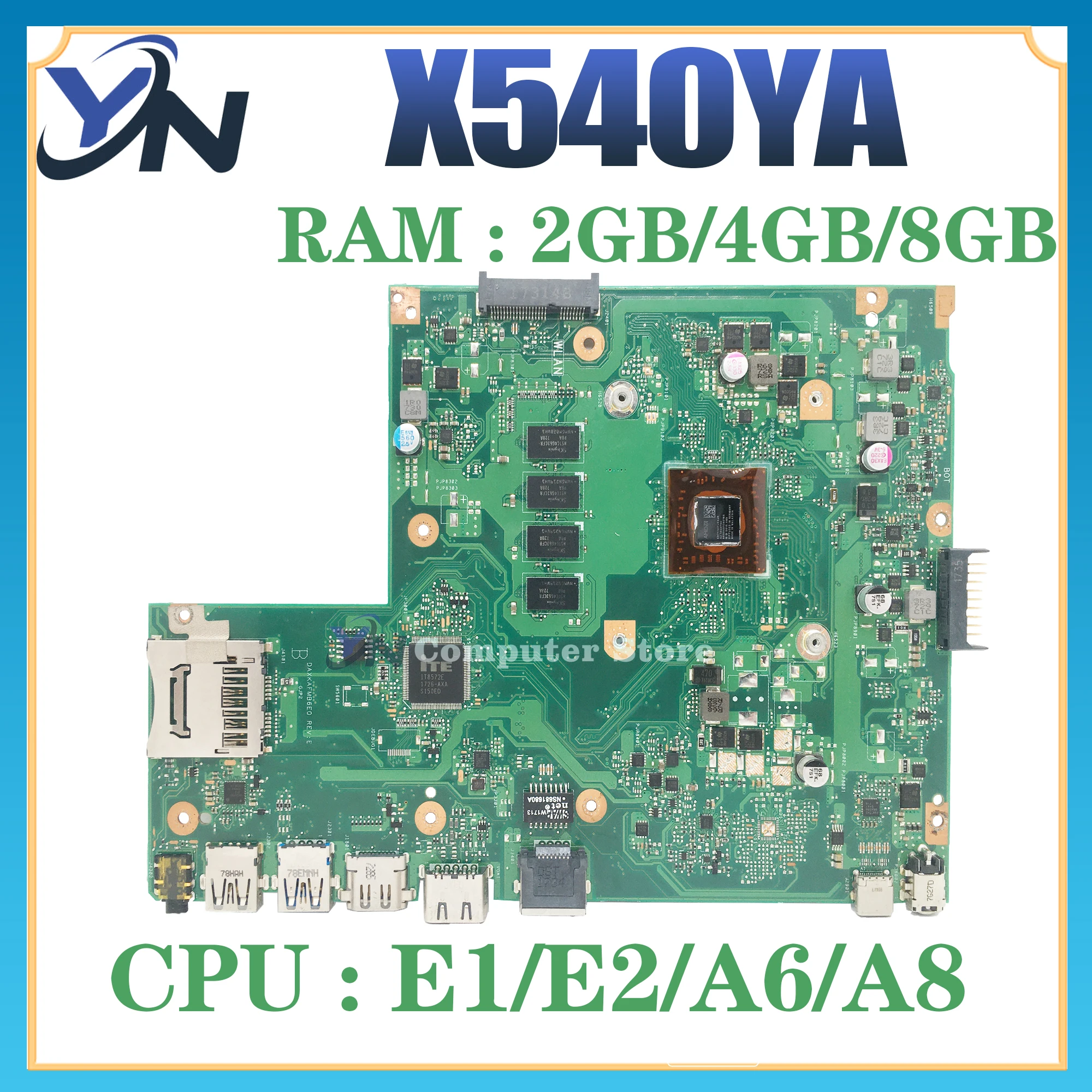 

X540YA Mainboard For ASUS Vivobook X540Y Laptop Motherboard With 2GB 4GB 8GB-RAM E1 E2 A6-7310 A8-7410U 100% Working Well