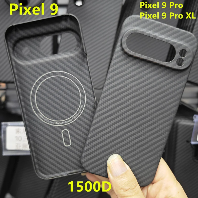 Carbon Fiber Magnetic Case for Google Pixel 9 Pro / 9 Pro XL / 9 Cases Magsafe 600D Metal Ring Ultra-thin Aramid Fiber Cover