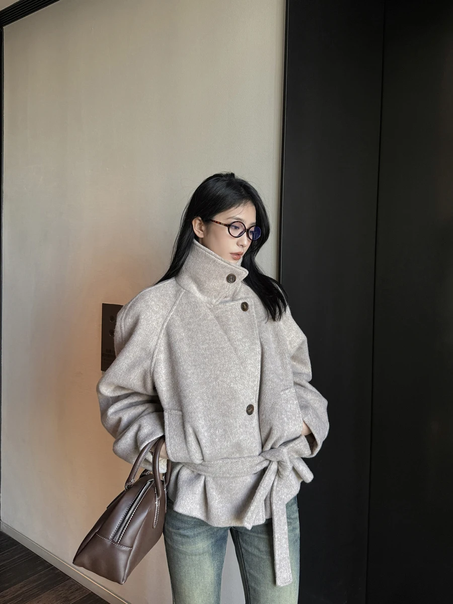 

SMBL RAIN Oaeal Цветное шерстяное пальто Женское свободное дизайнерское orth Верхняя одежда Street Sle Long Sve Смесь полиэфирного волокна