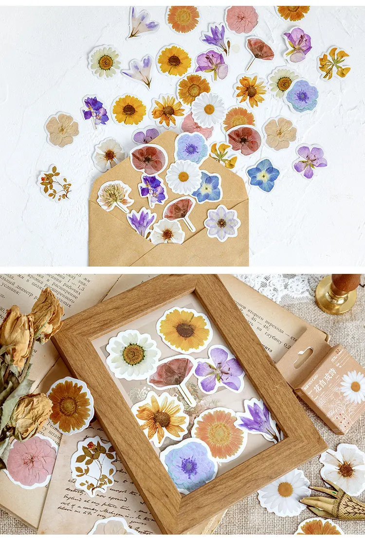 45 Pcs Fresh Flowers Sticker Set Cute Scrapbook Decoration for Kid DIY Arts Crafts Journaling Album Junk Journal