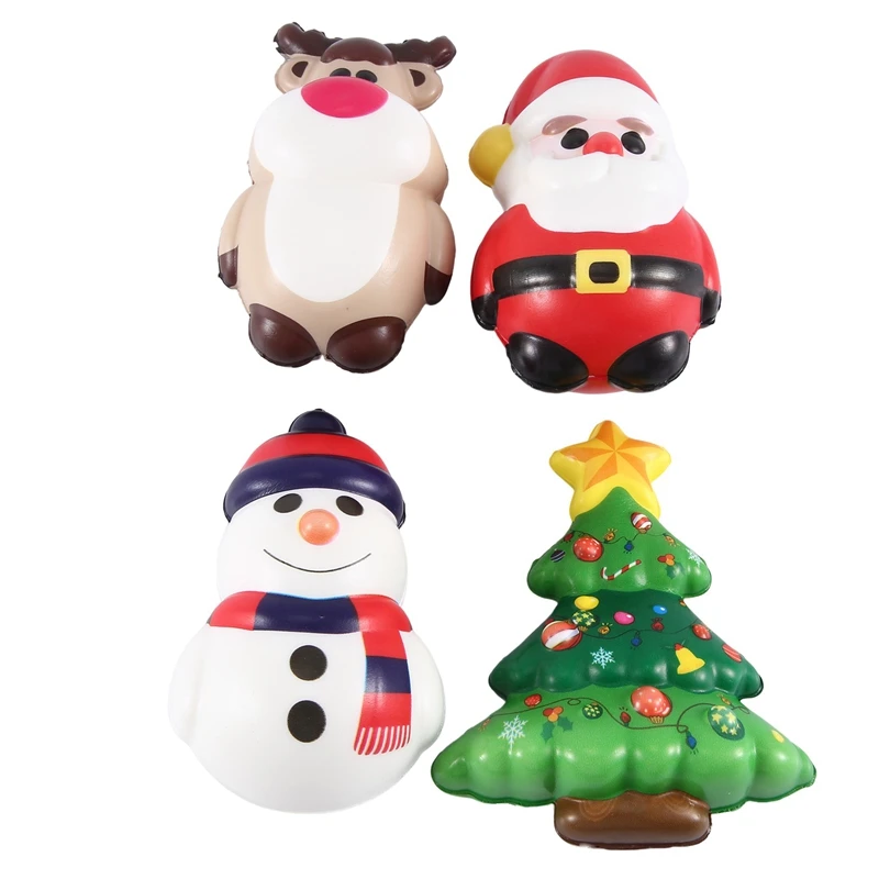 

4 PCS Squishy Anti Stress Reliever Toy Doll Santa Claus Reindeer As Shown PU Slow Rebound Antistress Squeeze Toy