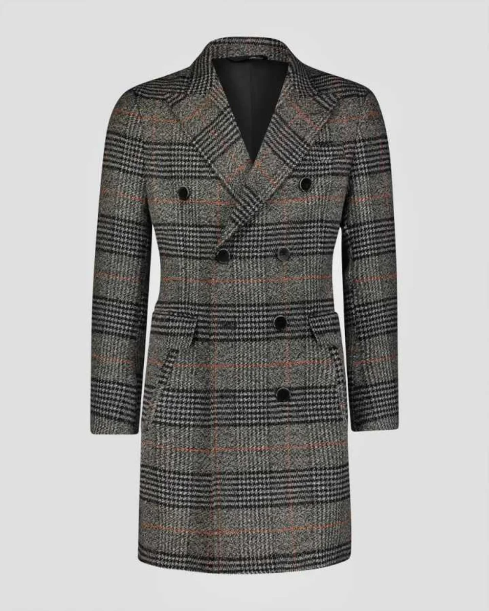 Cappotto da uomo moderno in misto lana a griglia Cappotto doppio petto in 1 pezzo Cappotto invernale spesso caldo formale da lavoro causale quotidiano personalizzato