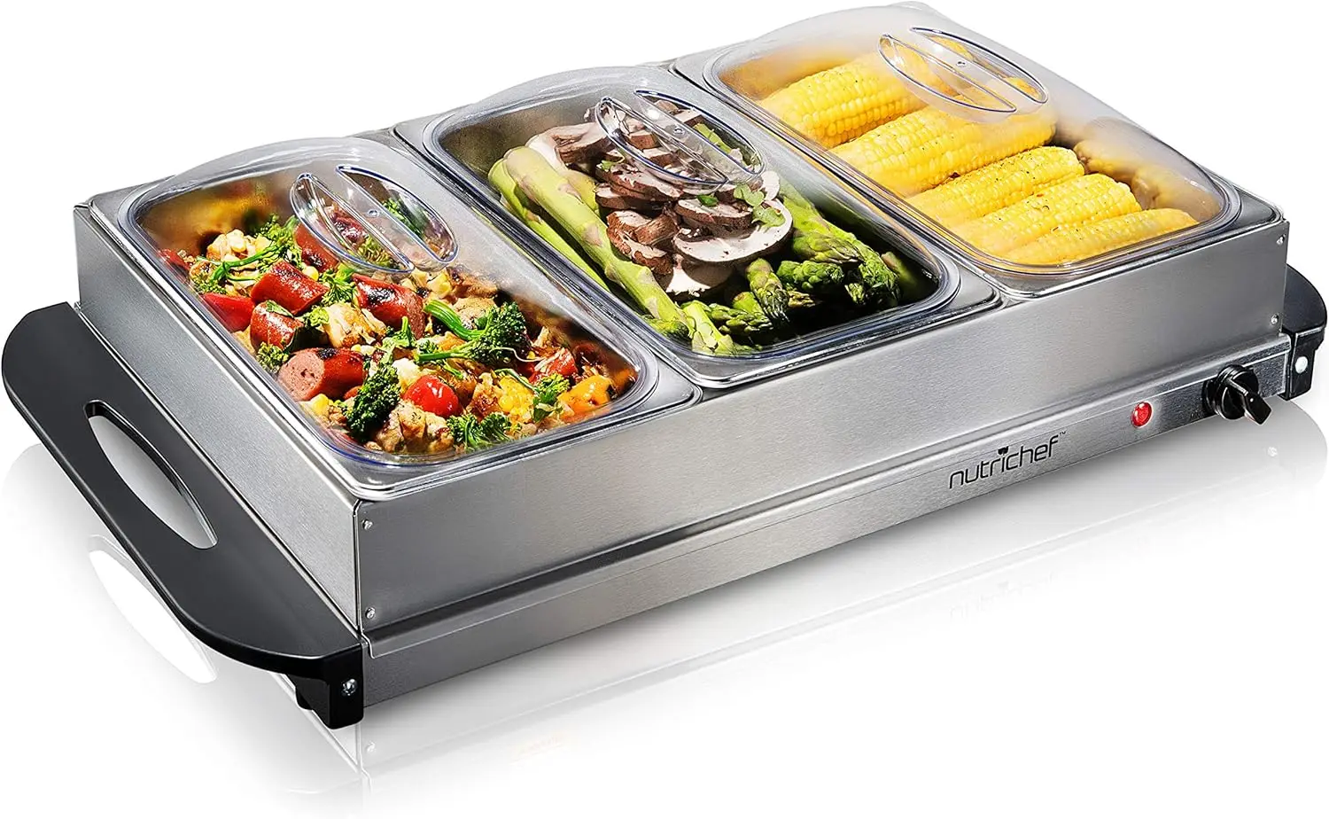 

Stainless Steel Buffet Warmer with 3 Trays, Portable Food Warmer for Events, 3 Clear Lids, Easy Clean, Up to 175°F