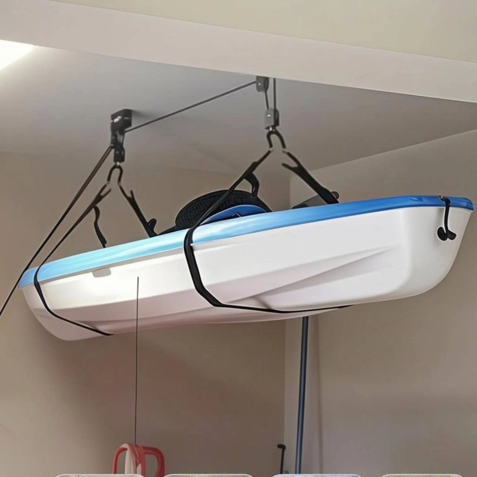 2 Pieces Ceiling-Mounted Garage Hoist Hook Style Overhead Pulley Lift Lifting Hanger Space Saving for Warehouse