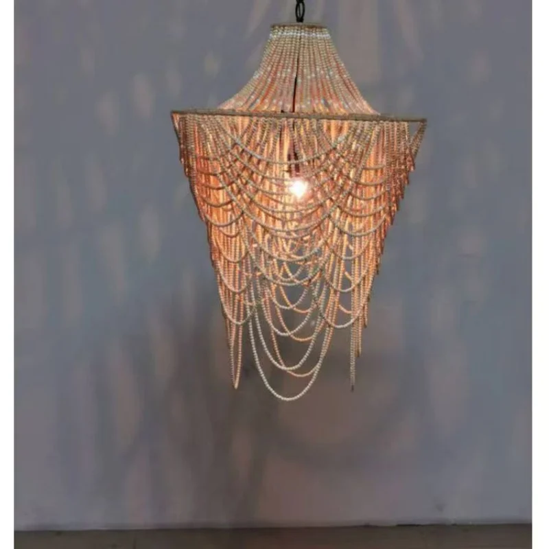 American Style Wooden Bead Pendant Light Living Room Bedroom Dining Room Simple And Creative Internet Famous Retro  Fixtures