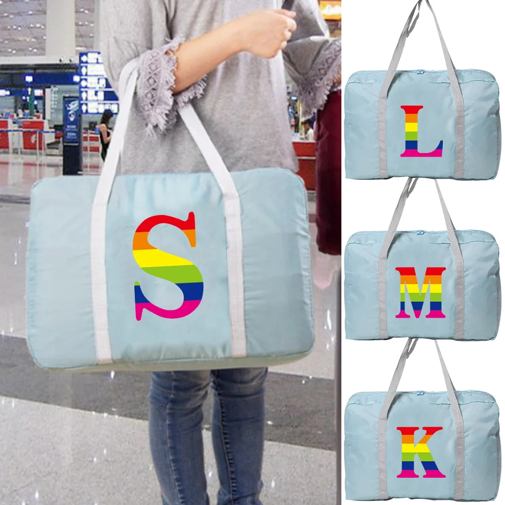 

Lightweight and Large Capacity Travel Handbag with Rainbow Printing for Leisure Short-term Travel Vacation Fitness and Travel