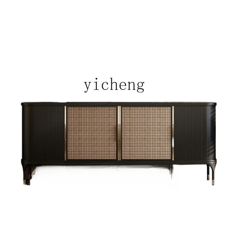 Solid Wood Home Entrance Cabinet Vintage Rattan Sideboard Cabinet Living Room Mid-Ancient Hallway Shoe Cabinet