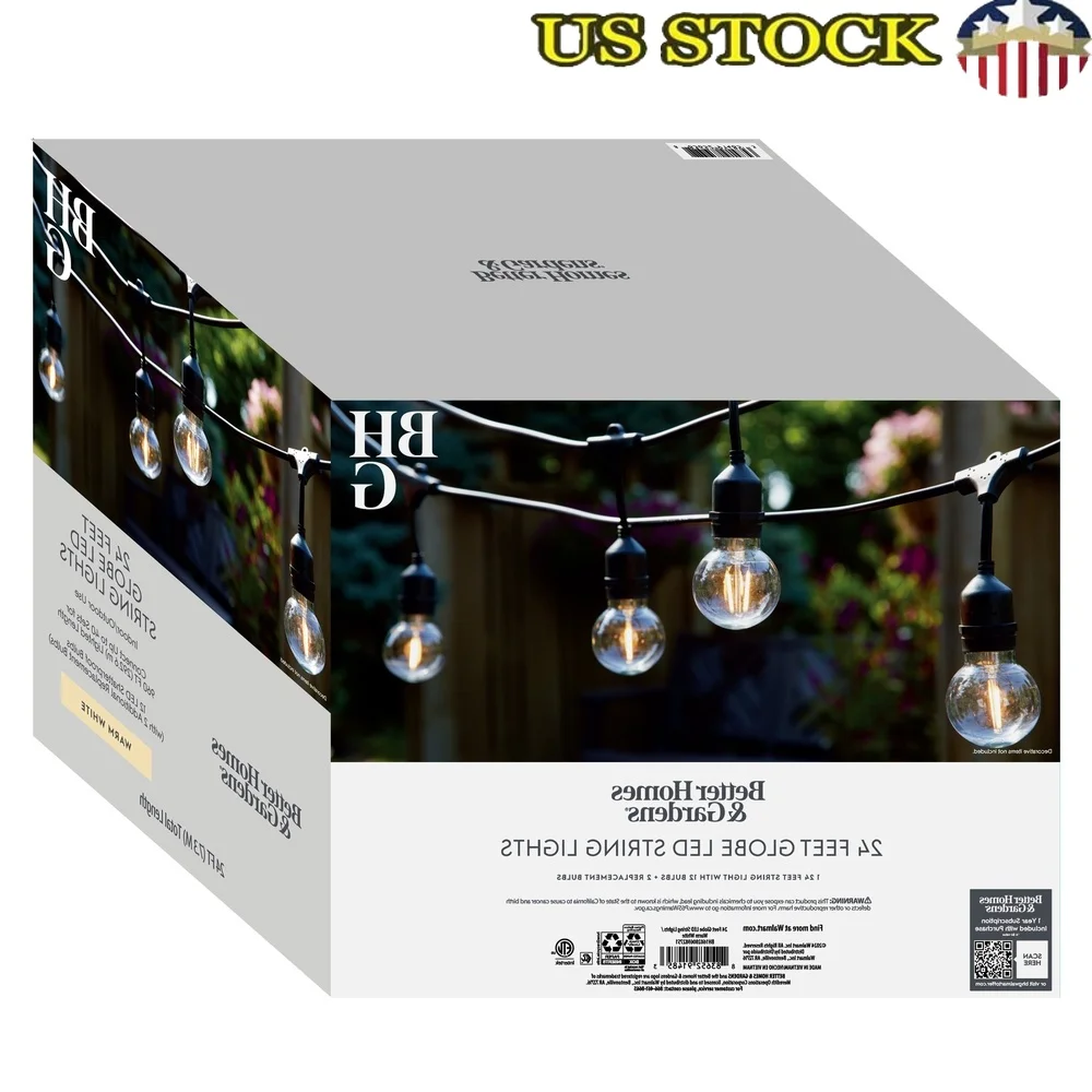 

24-футовые светодиодные гирлянды в форме шара, небьющиеся лампы для использования в помещении и на открытом воздухе, подключаемые энергоэффективные теплые белые светильники для свадебной вечеринки