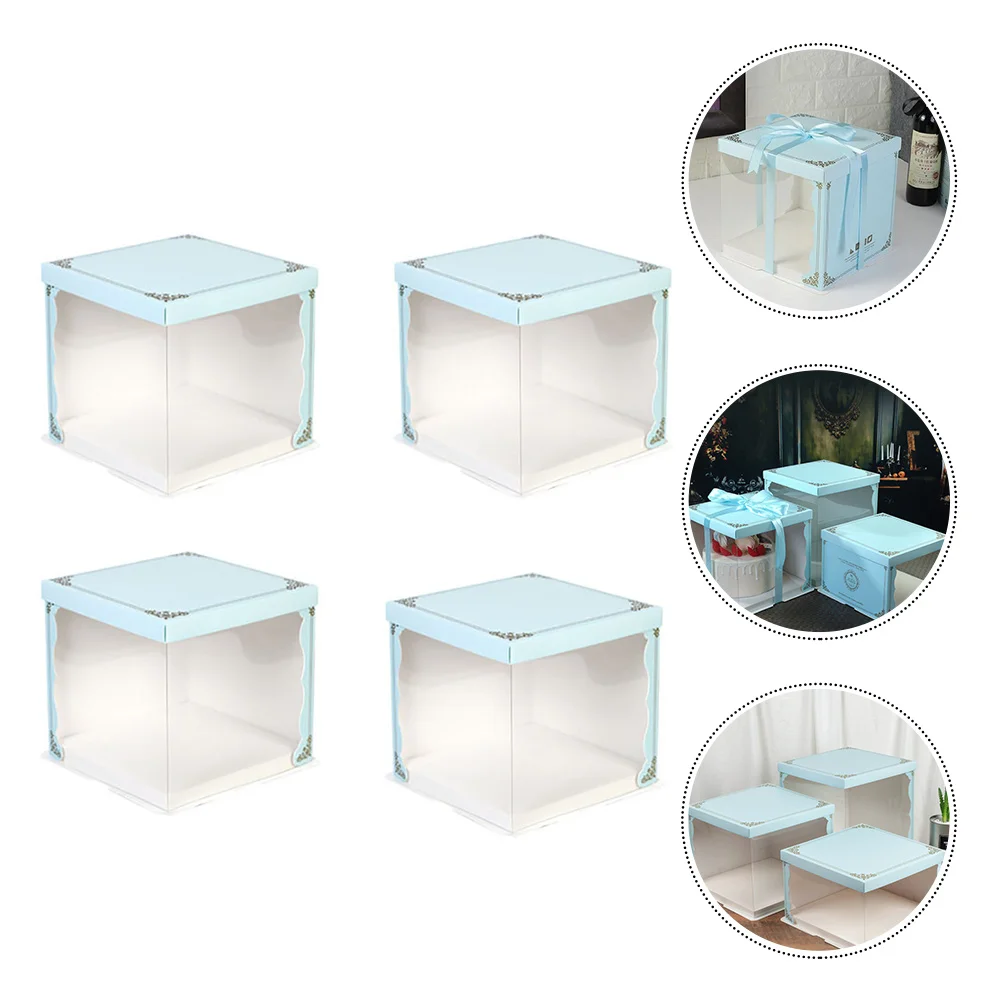 

Cupcake Container Packing Box Wrapping Boxes Double Layer Blue Food Grade White Card