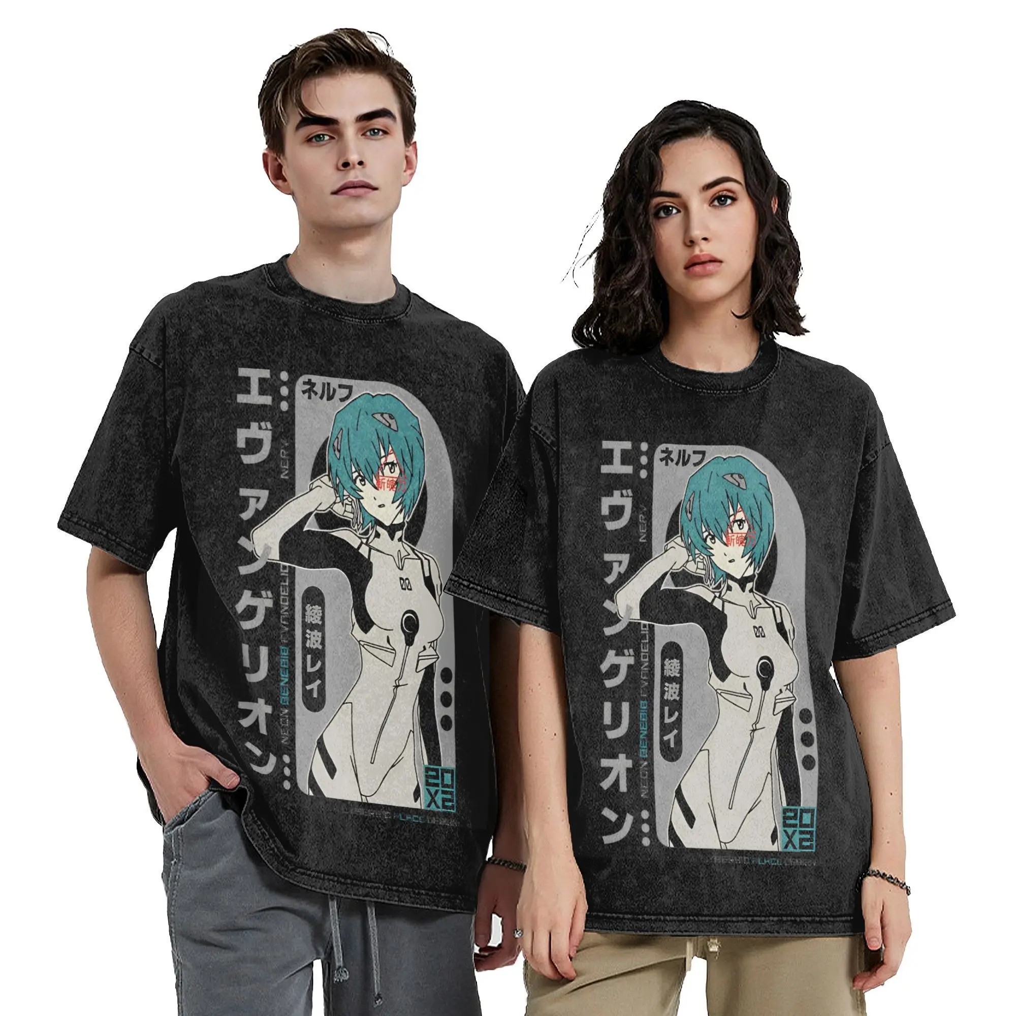 Rei Ayanami N.G.E. Vintage Washed T-Shirt For Men Women Cotton Clothes Retro Eva Round Neck Short Sleeve