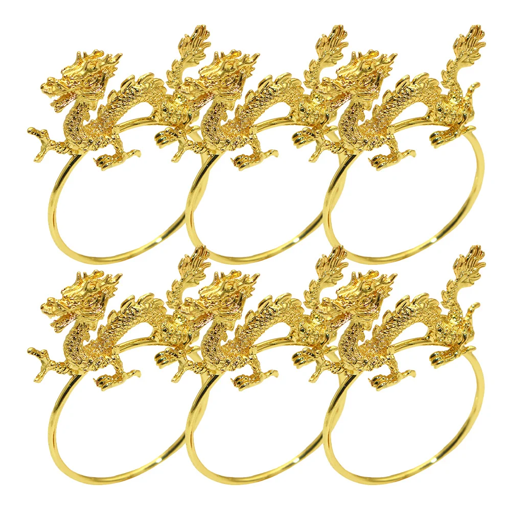 

6pcs Dragon Napkin Rings Metal Buckles for Dining Table Decor Party Celebrations Reusable Accessories