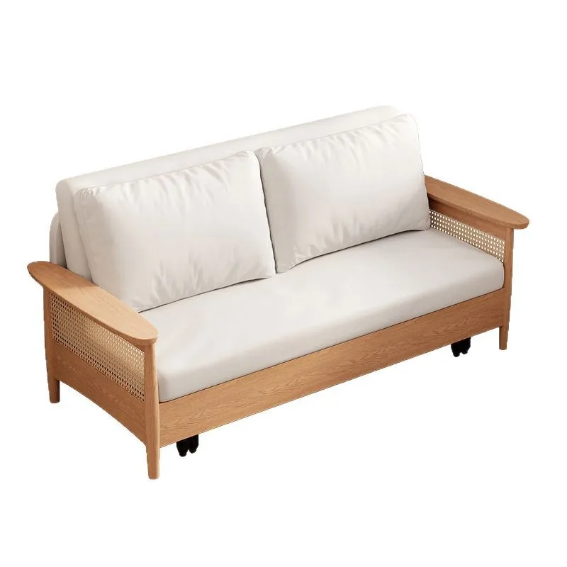 

Japanese-style living room log rattan chair combination small apartment modern simple red oak solid wood fabric sofa