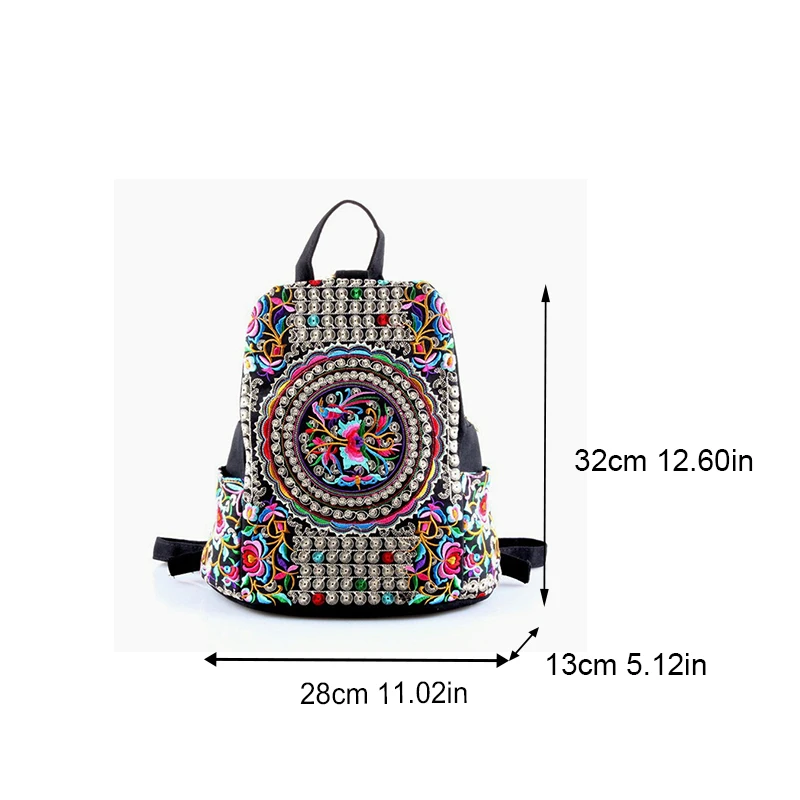 Popular Yunnan Ethnic Style Backpack Fashion Embroidered Canvas Women\'s Zipper Shoulder Bag