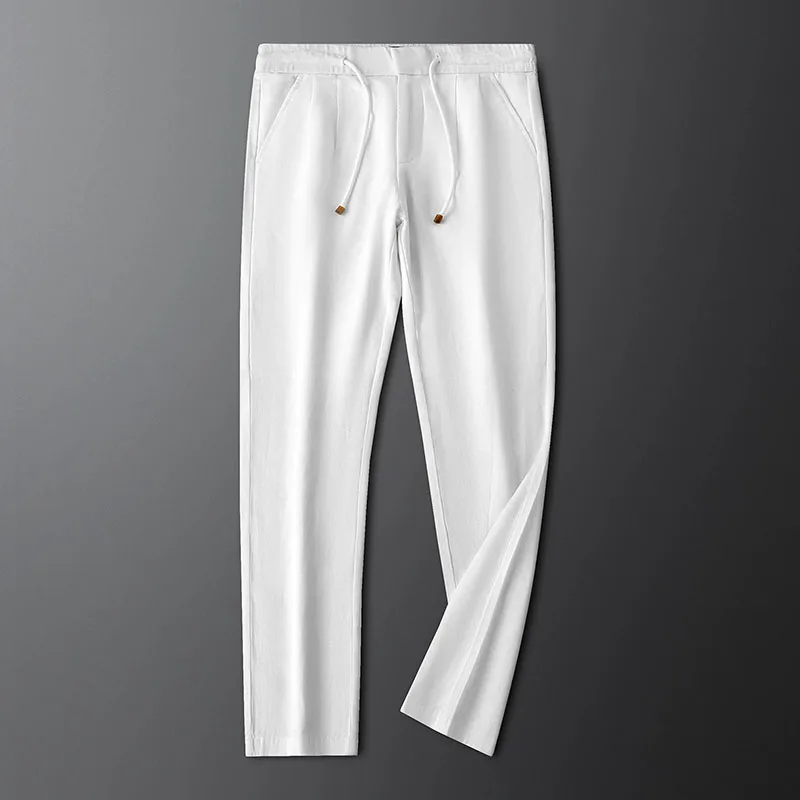 Luxury-luxury linen casual pants for men - straight fit, breathable, lightweight, summer relaxed elastic waist long pants