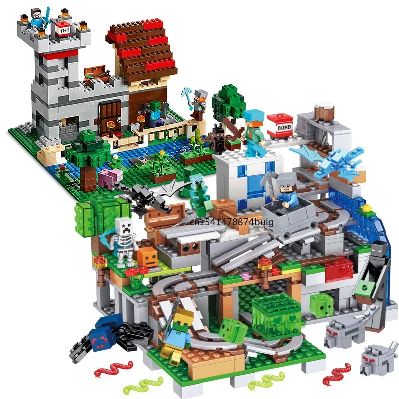 The Mountain Cave Elevator Village Tree House Bouwsteen met figuren Compatibel 21137 My World Bricks Set Geschenken Speelgoed