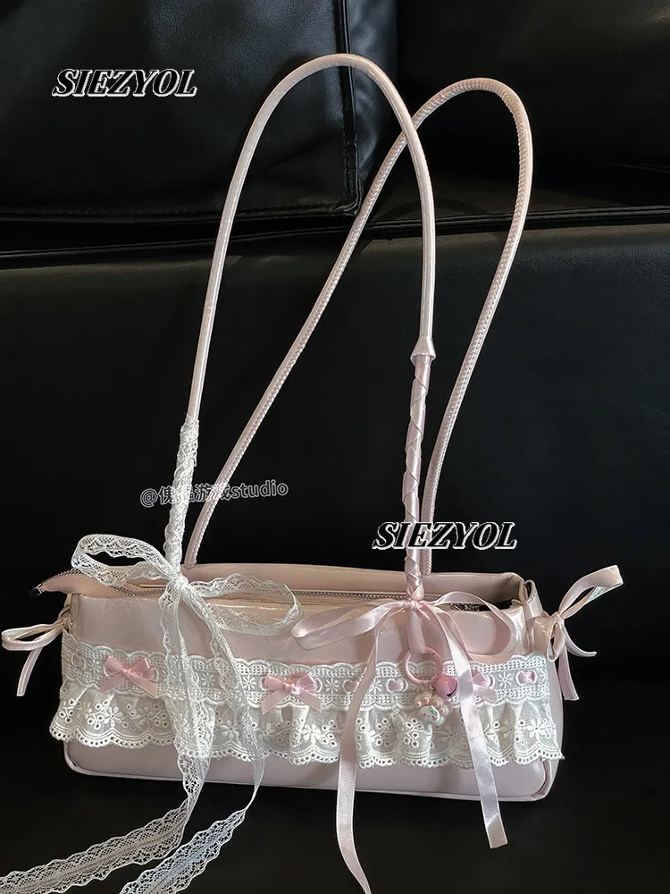 Sweet Girl Original Japanese Style Lace Handbag 2026 New Fashion Versatile Bag Cute Bow Ribbon Shoulder Cosmetic Bags