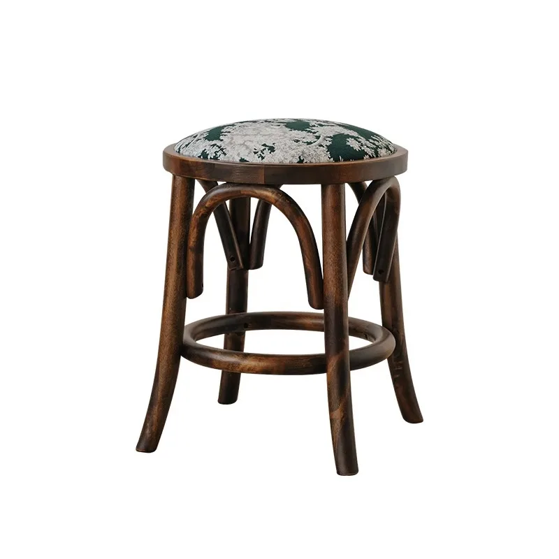 Yjq French makeup dressing stool household retro solid wood soft bag B & B round stool dining chair
